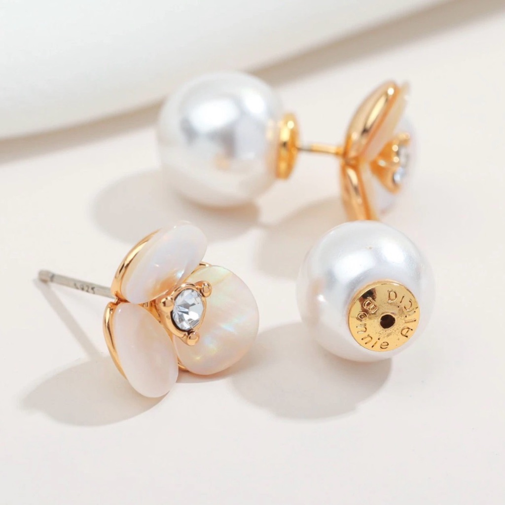 Alicia Bonnie Gold Shimmer Reversible Earrings Mother Of Pearl Glam 25$